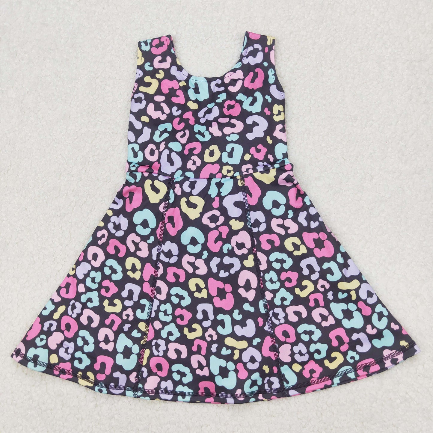 GSD2175 Baby Girls Colorful Leopard Yoga Active Shorts Knee Length Dresses