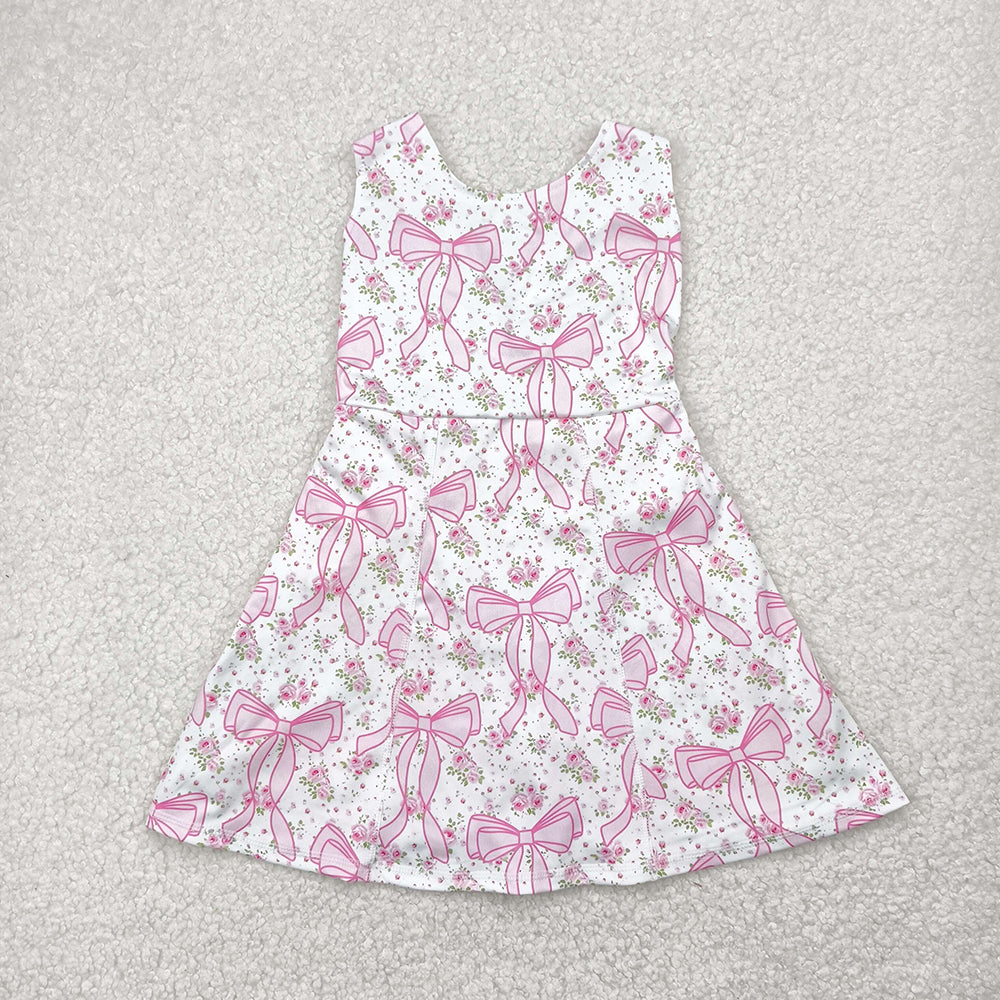 GSD2199 toddler girl clothes pink flowers Bows athletic summer yoga dresses