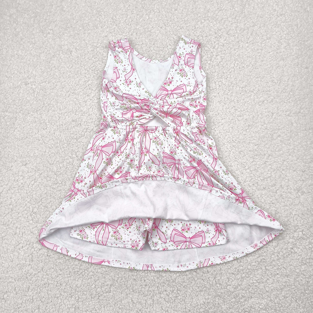GSD2199 toddler girl clothes pink flowers Bows athletic summer yoga dresses