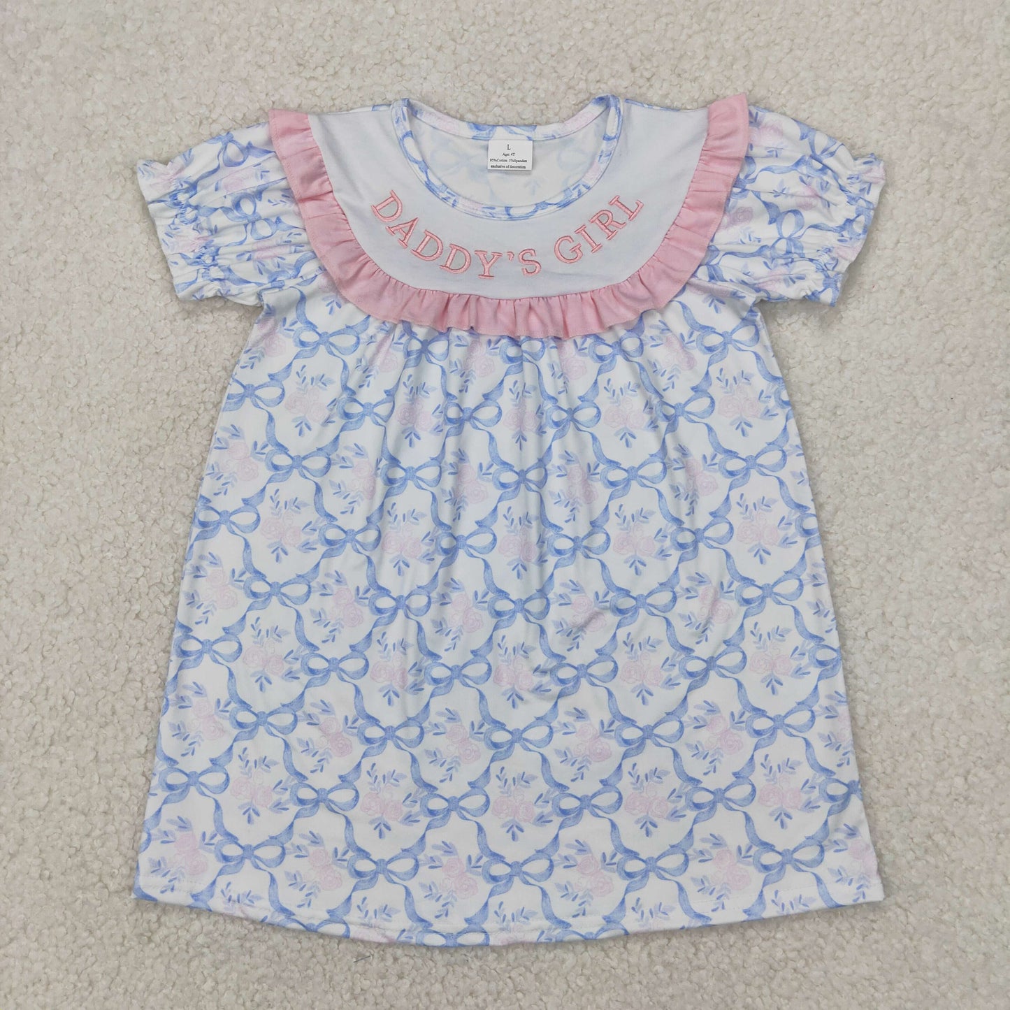 Sibling Baby Girls Embroidery DADDY'S GIRL Bows Floral Plaid Knee Length Dress Rompers