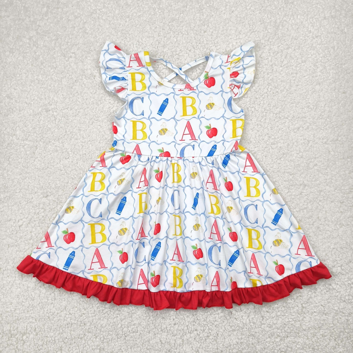Sibling Baby Kids ABC Apples Back To School Shorts Clothes Set Dresses