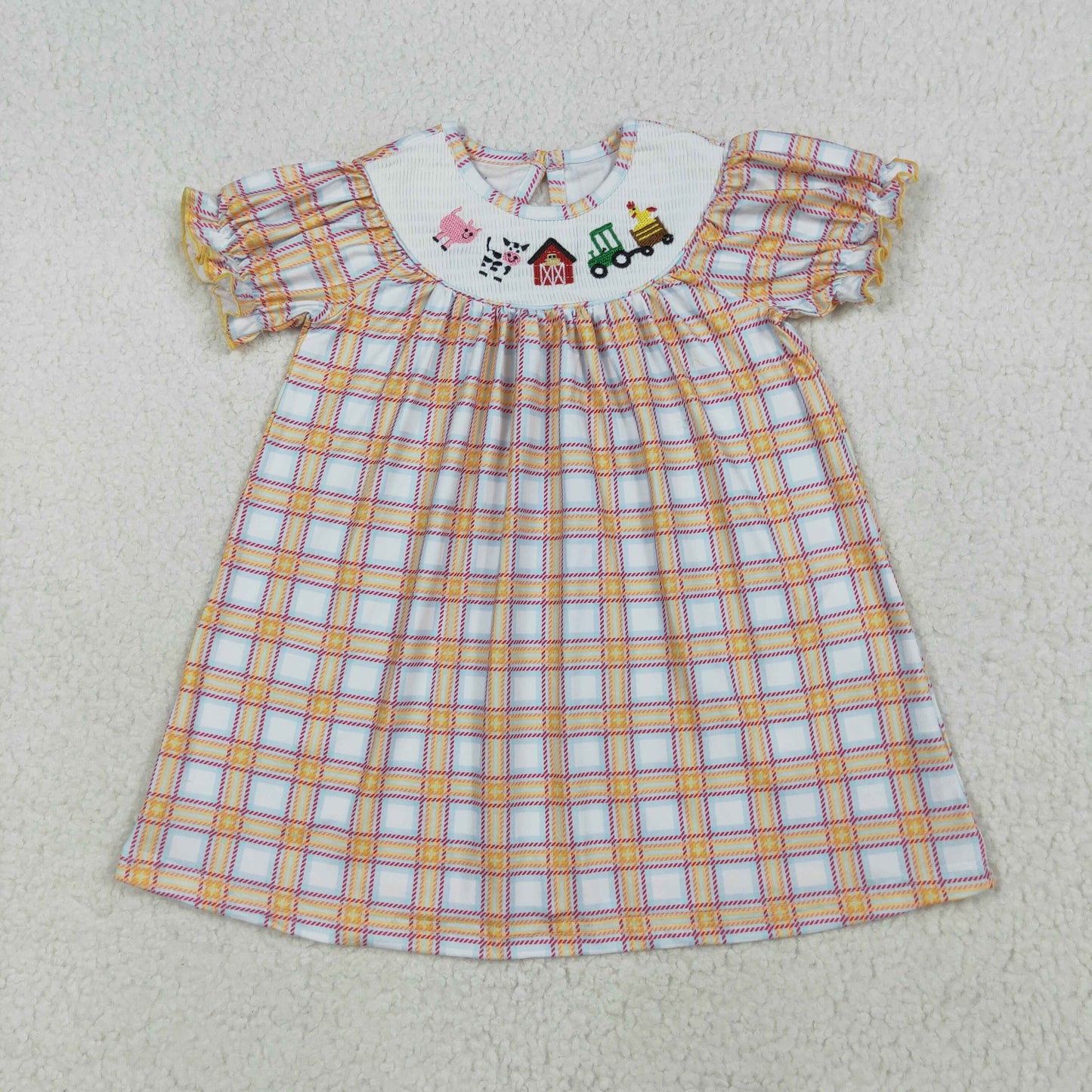Sibling Baby Girls Fall Plaid Cows Farm Smocked Rompers Dresses