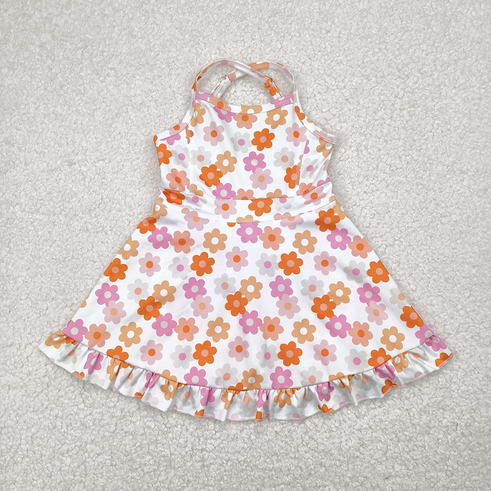 GSD2282 toddler girl clothes Orange flowers athletic summer yoga dresses