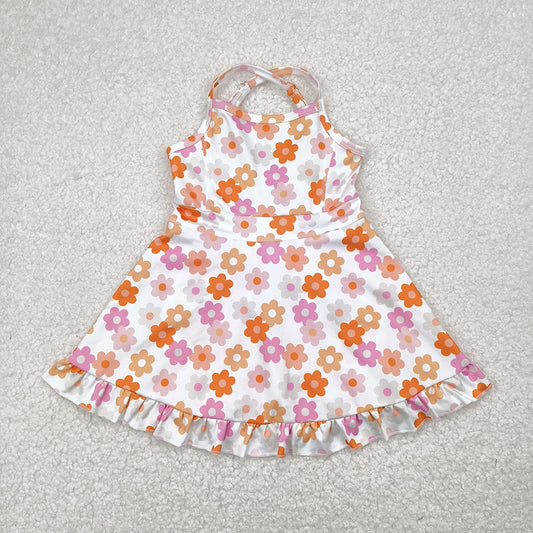GSD2282 toddler girl clothes Orange flowers athletic summer yoga dresses