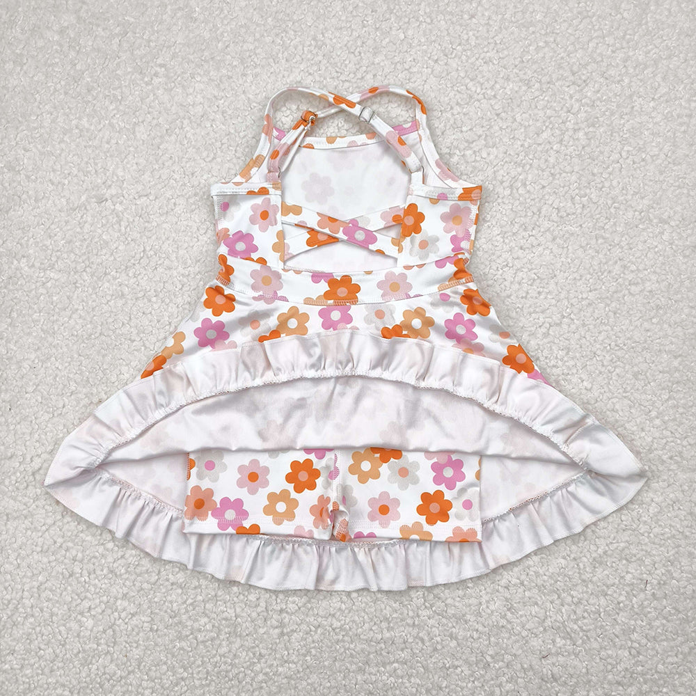 GSD2282 toddler girl clothes Orange flowers athletic summer yoga dresses