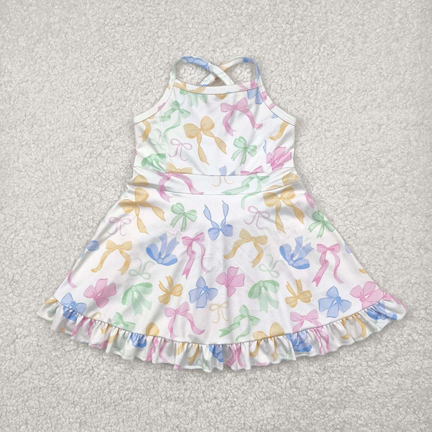 Sibling Baby Girls Colorful Bows Yoga Active Wear Skort Knee Length Dresses