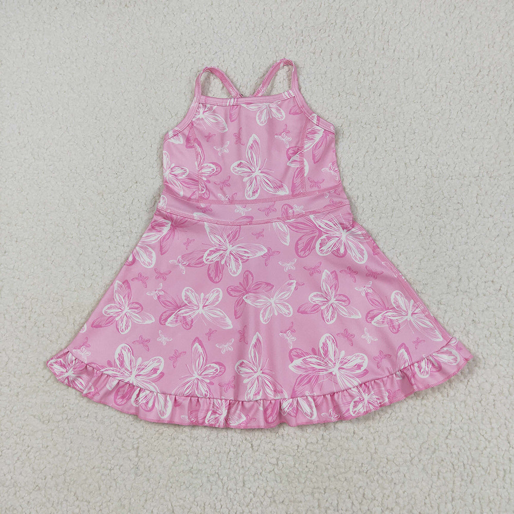 GSD2292 toddler girl clothes pink butterfly athletic summer yoga dresses