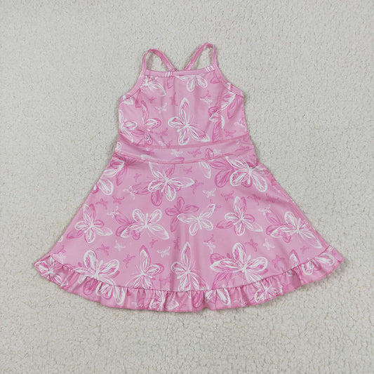 GSD2292 toddler girl clothes pink butterfly athletic summer yoga dresses