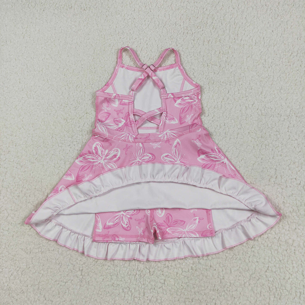 GSD2292 toddler girl clothes pink butterfly athletic summer yoga dresses