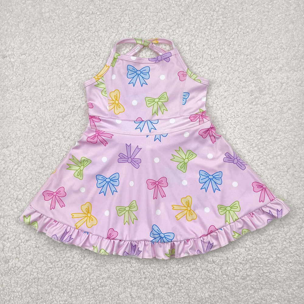GSD2294 toddler girl clothes pink colorful Bows athletic summer yoga dresses