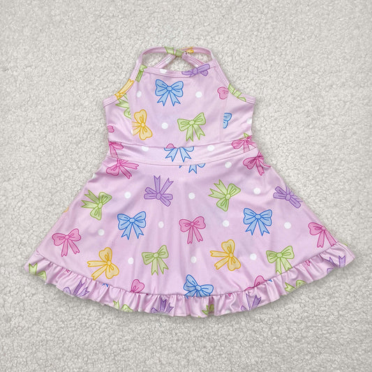 GSD2294 toddler girl clothes pink colorful Bows athletic summer yoga dresses