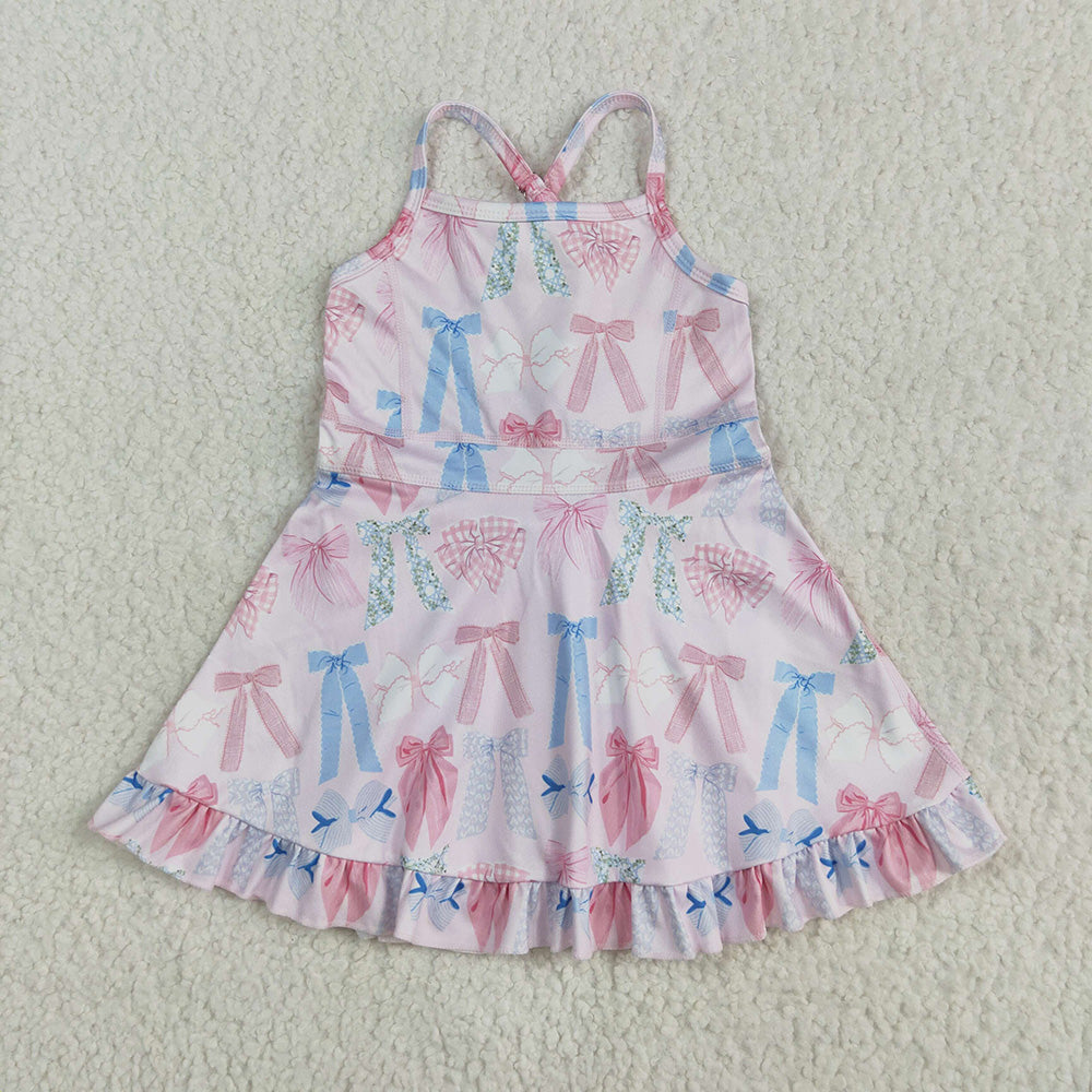 GSD2295 toddler girl clothes colorful pink blue bows athletic summer yoga dresses
