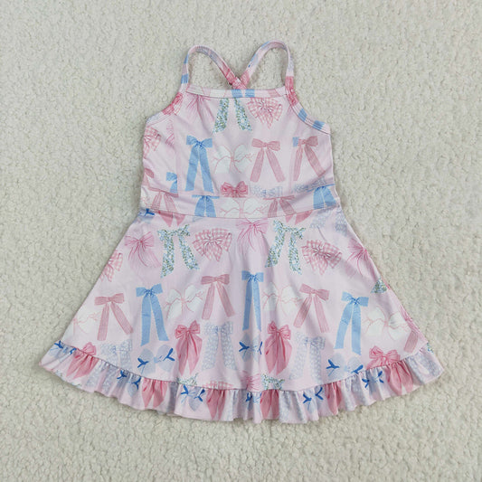 GSD2295 toddler girl clothes colorful pink blue bows athletic summer yoga dresses