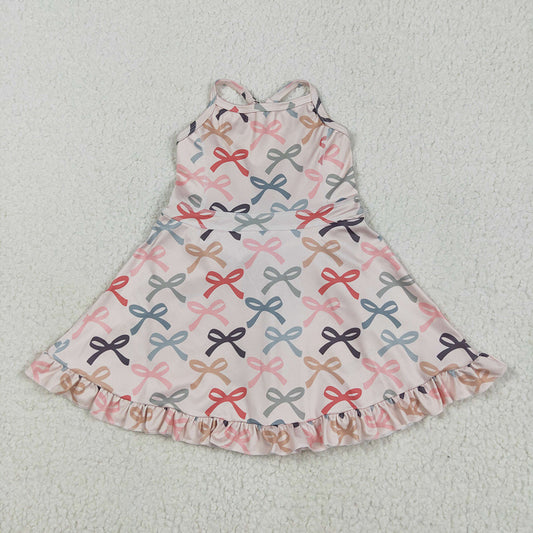 GSD2296 toddler girl clothes coral Bows athletic summer yoga dresses