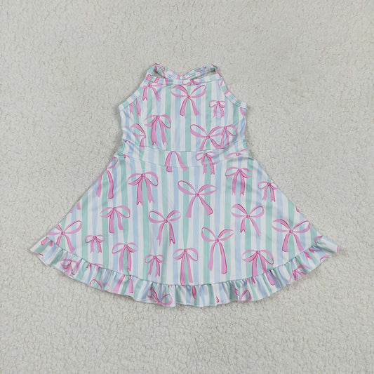 GSD2297 toddler girl clothes stripes pink Bows athletic summer yoga dresses
