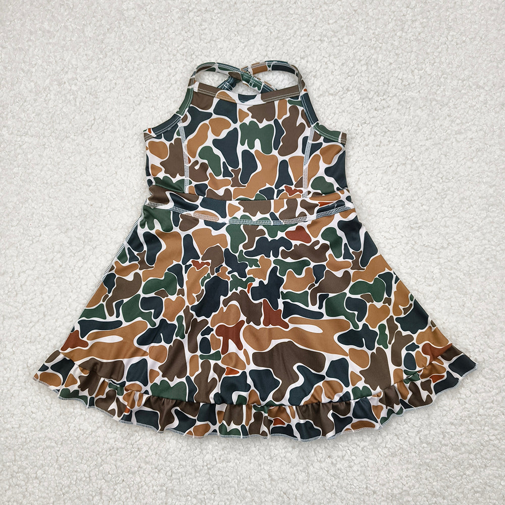 GSD2309 toddler girl clothes brown camouflage athletic summer yoga dresses
