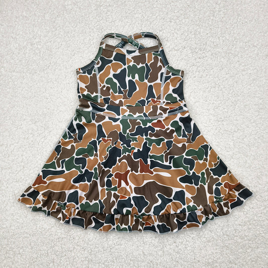 GSD2309 toddler girl clothes brown camouflage athletic summer yoga dresses