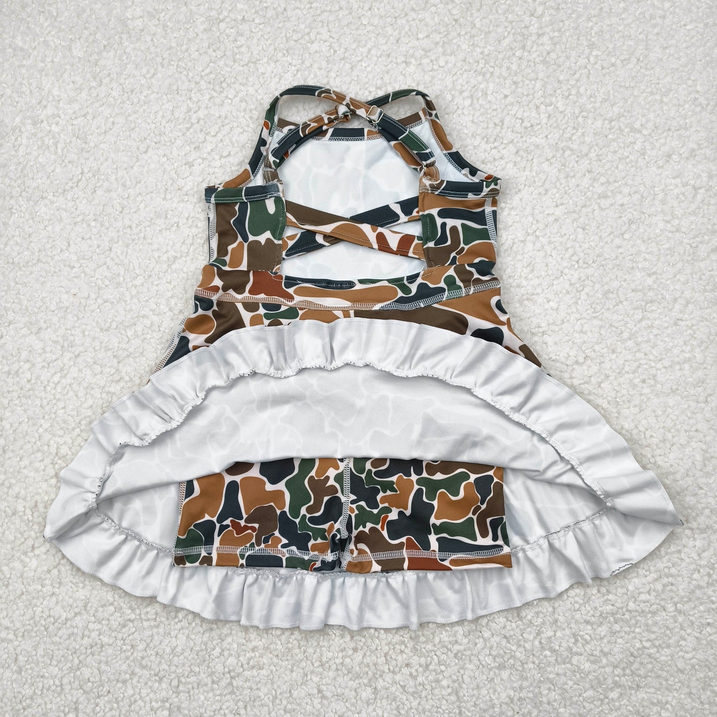 Sibling 6 colors Baby Girls Strap Camo Yoga Ruffle Knee Length Dresses