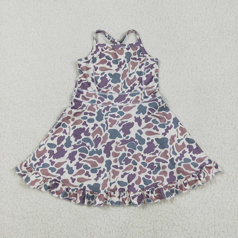 Sibling 6 colors Baby Girls Strap Camo Yoga Ruffle Knee Length Dresses
