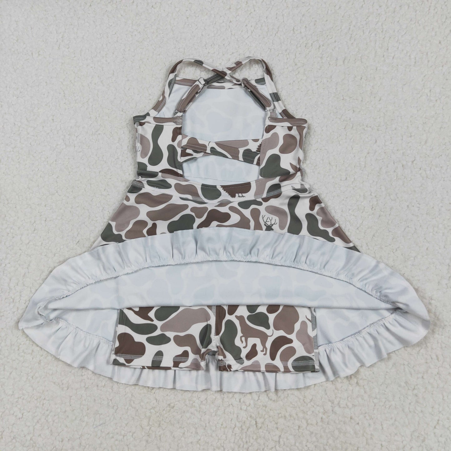 Sibling 6 colors Baby Girls Strap Camo Yoga Ruffle Knee Length Dresses