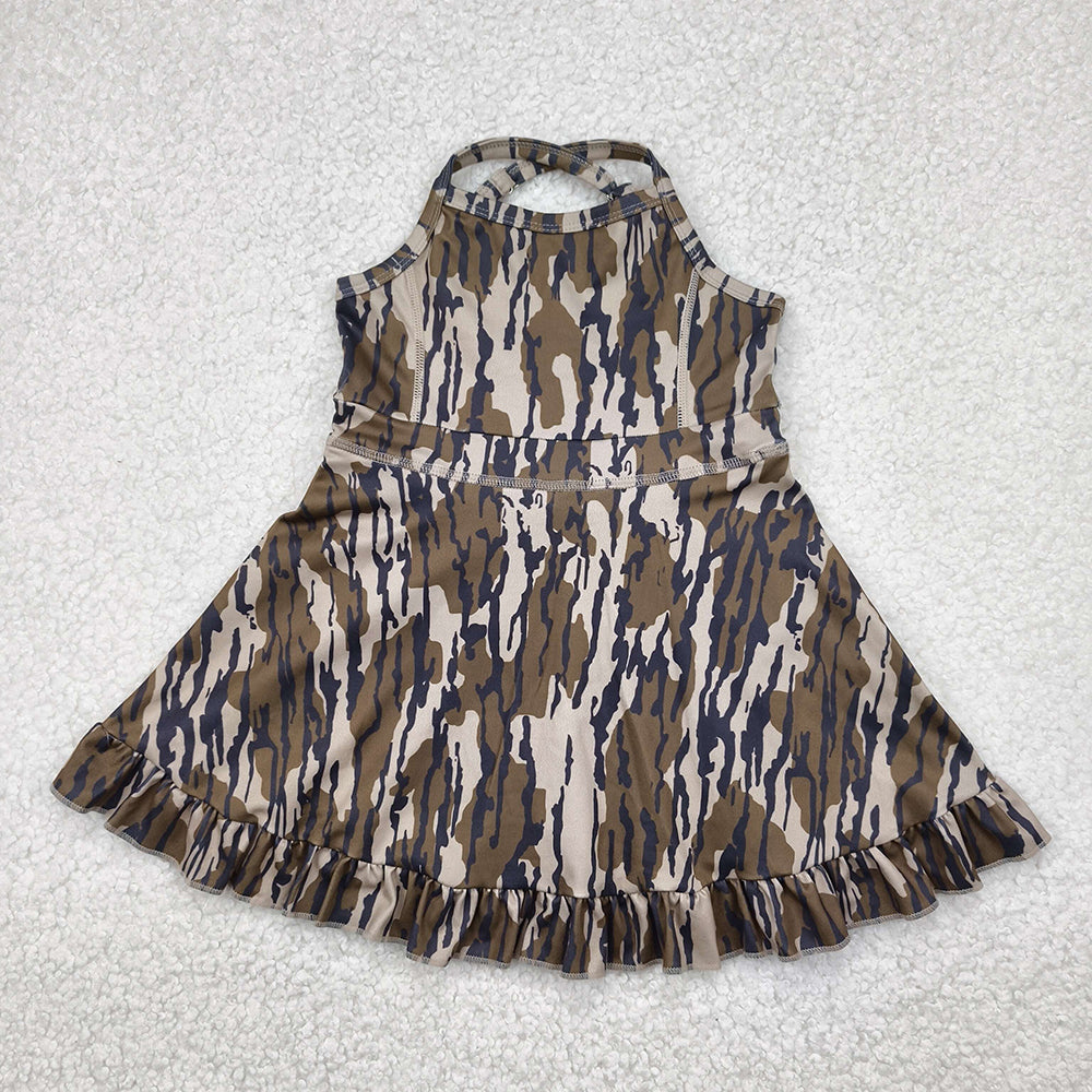 Sibling 6 colors Baby Girls Strap Camo Yoga Ruffle Knee Length Dresses