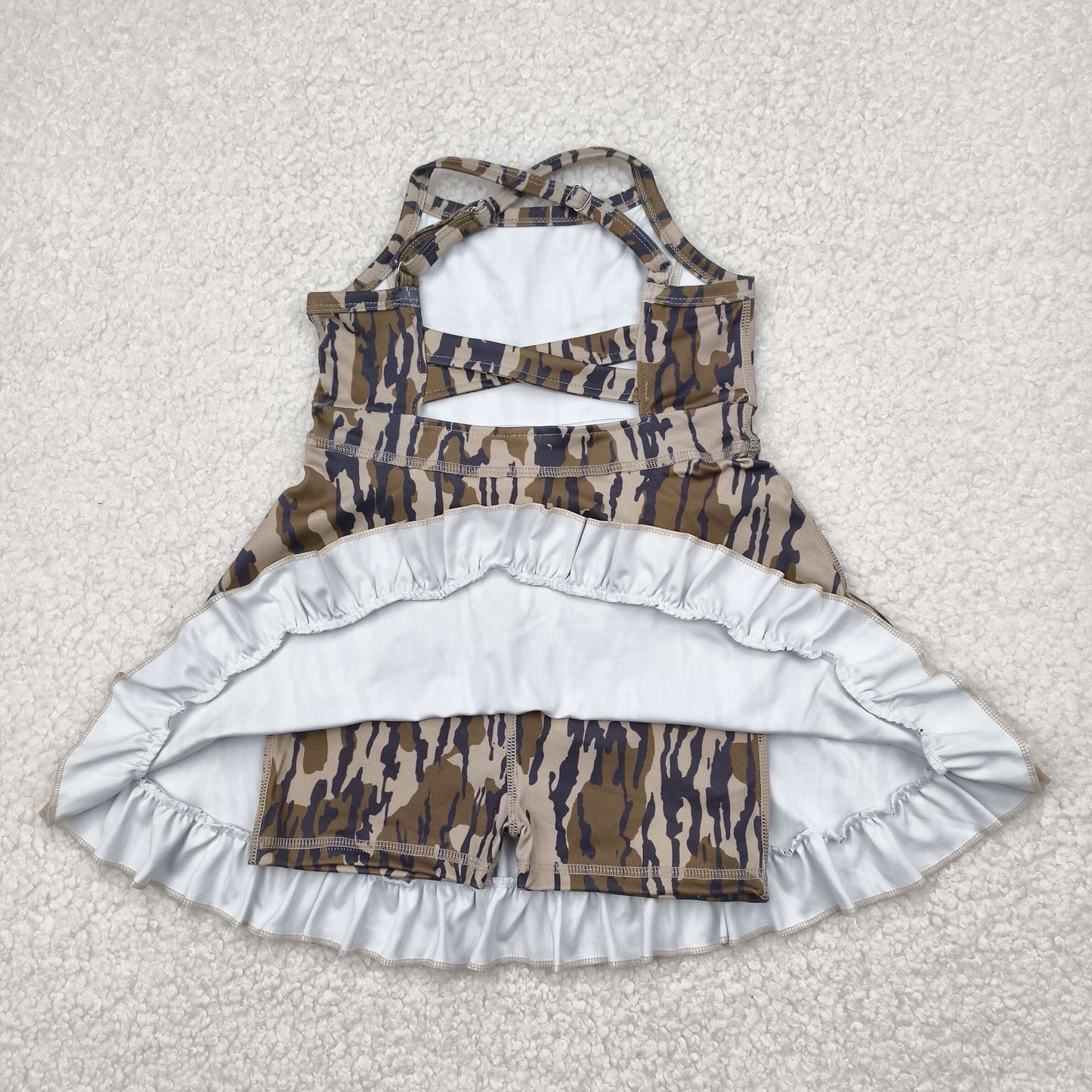 Sibling 6 colors Baby Girls Strap Camo Yoga Ruffle Knee Length Dresses