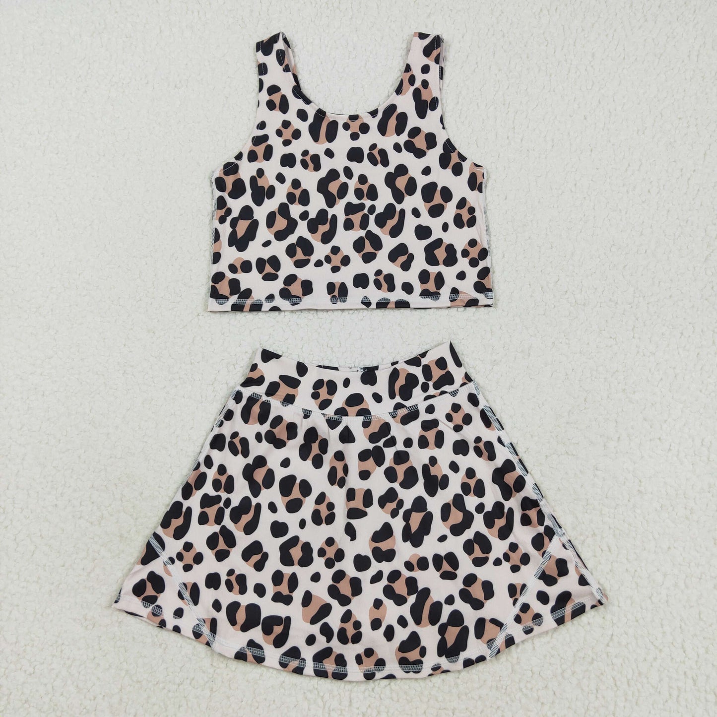 Sibling Baby Girls Sleeveless Colorful Leopard Vests Skirt Shorts Yoga Active Clothes Set