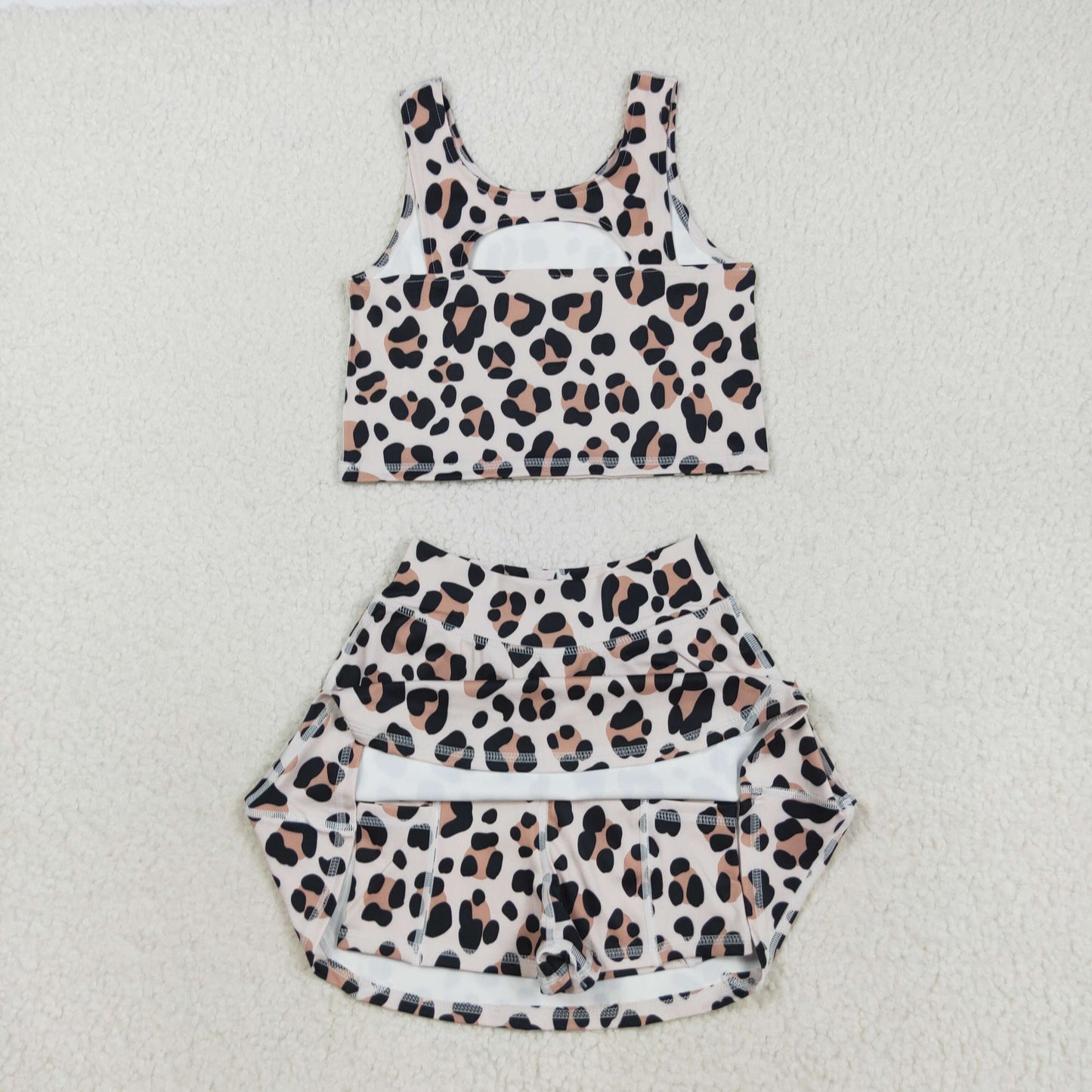 GSD2327 Baby Girls Black Leopard Vest Top Skirt Shorts Yoga Active Clothes Sets
