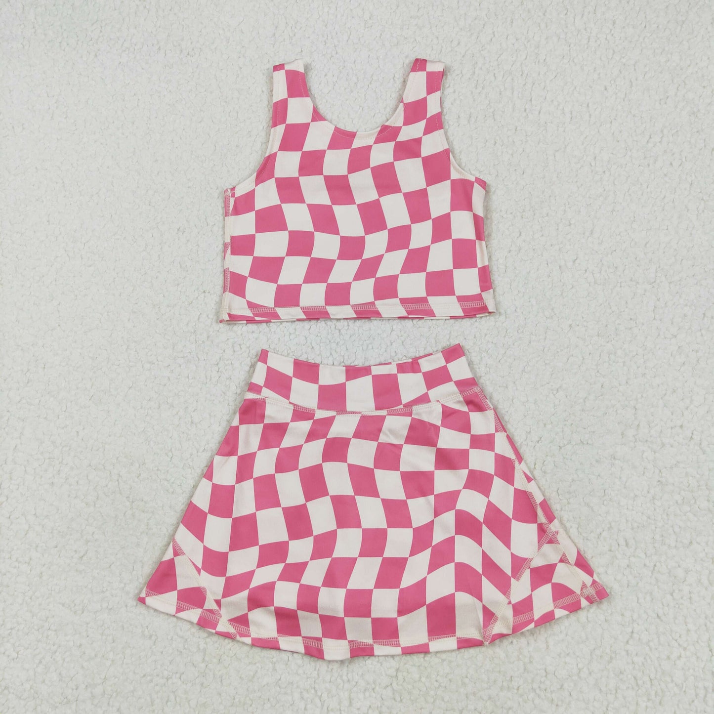 Sibling Baby Girls Sleeveless Stripe Checked Leopard Vest Top Yoga Athletic Skorts Sets