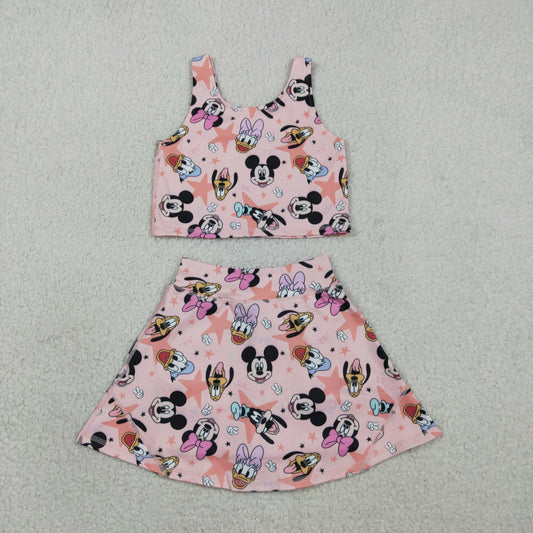 GSD2332 Baby Girls Cartoon Mouses Ducks Vest Top Skirt Shorts Yoga Active Clothes Sets