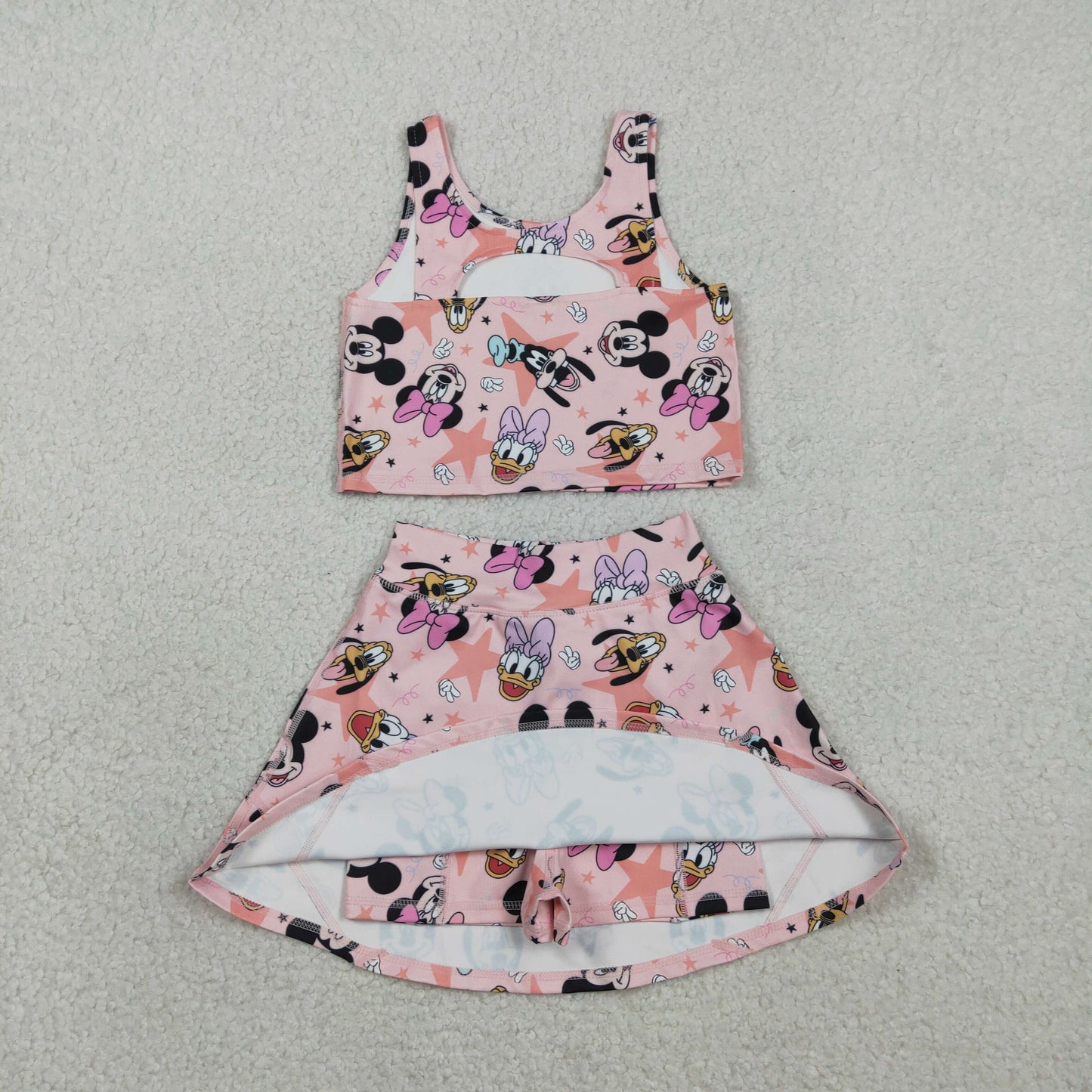 GSD2332 Baby Girls Cartoon Mouses Ducks Vest Top Skirt Shorts Yoga Active Clothes Sets