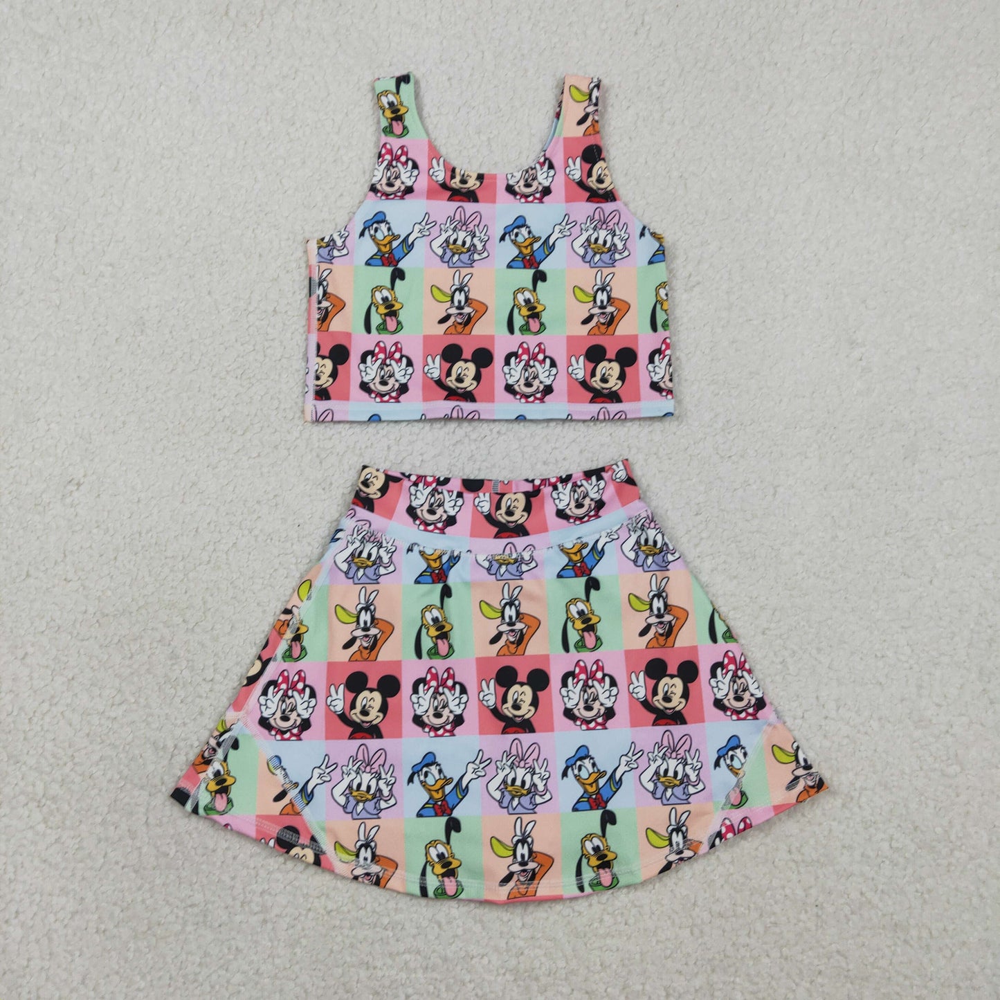 GSD2333 Baby Girls Cartoon Mouses Ducks Vest Top Skirt Shorts Yoga Active Clothes Sets