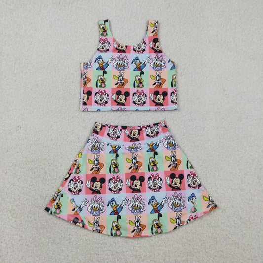 GSD2333 Baby Girls Cartoon Mouses Ducks Vest Top Skirt Shorts Yoga Active Clothes Sets