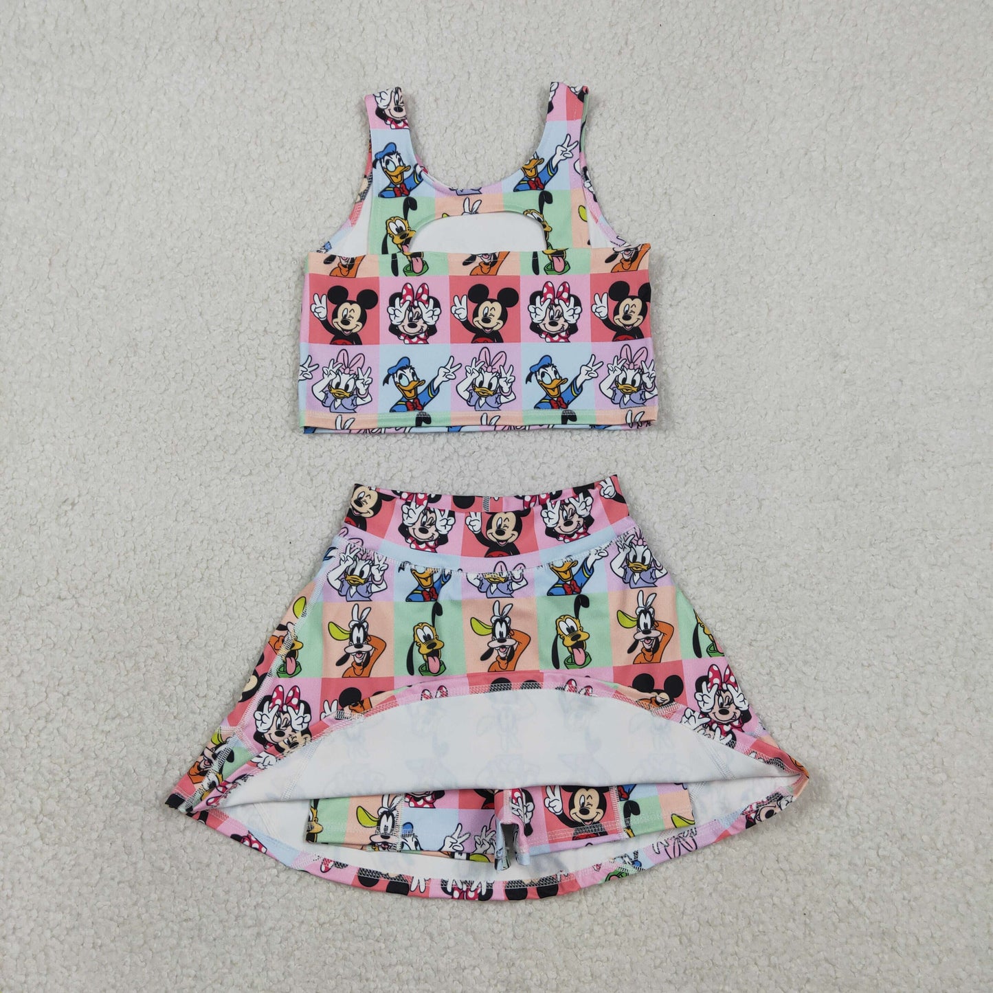 GSD2333 Baby Girls Cartoon Mouses Ducks Vest Top Skirt Shorts Yoga Active Clothes Sets