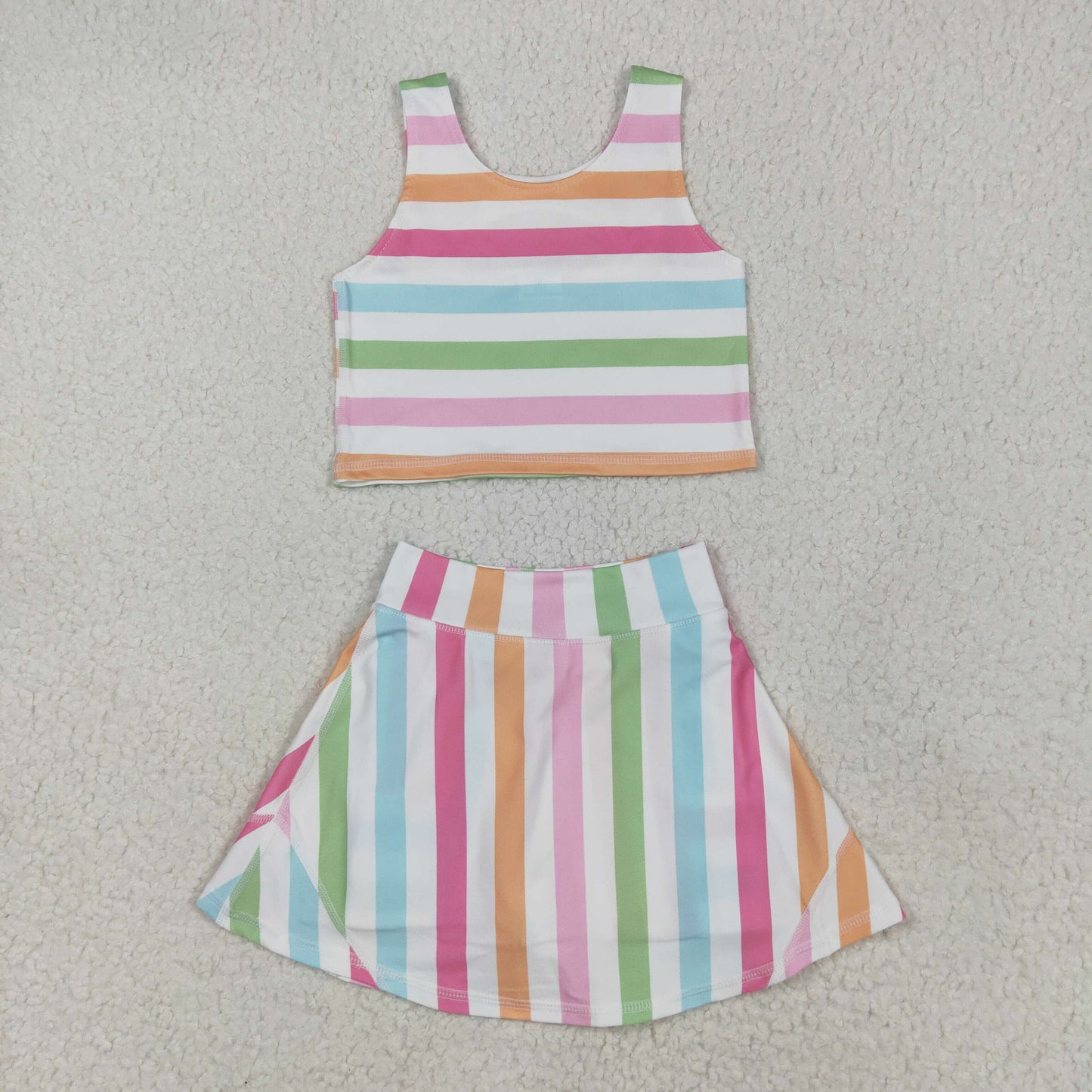Sibling Baby Girls Sleeveless Stripe Checked Leopard Vest Top Yoga Athletic Skorts Sets