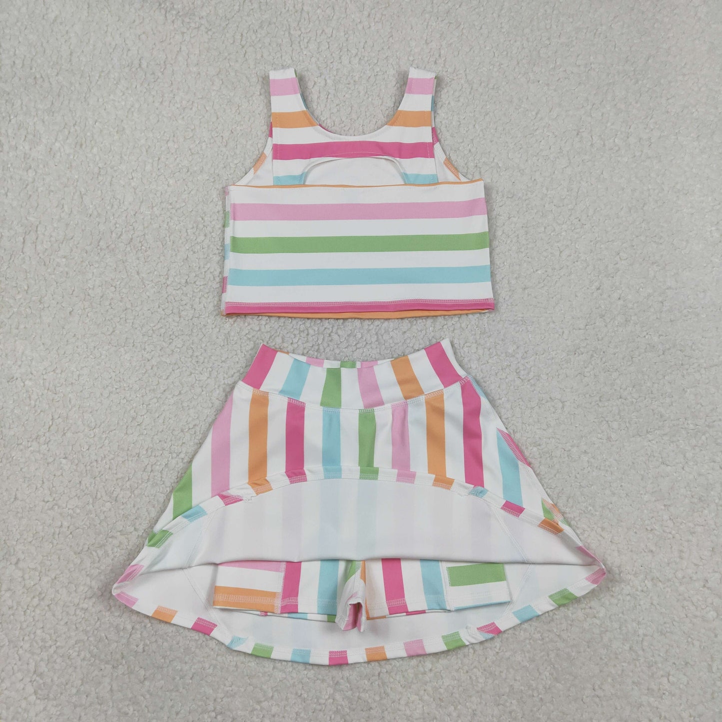 GSD2348 Baby Girls Colorful Stripe Vest Top Skirt Shorts Yoga Active Clothes Sets