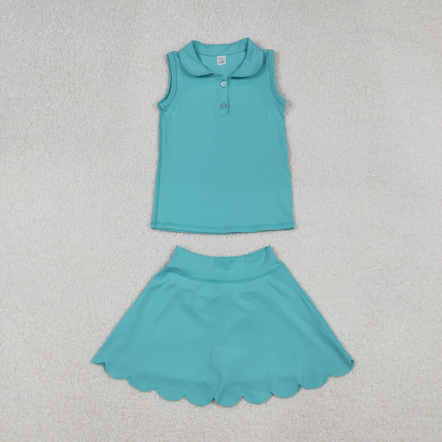 GSD2349 Baby Girls Aqua Button Vest Top Skirt Shorts Yoga Active Clothes Sets