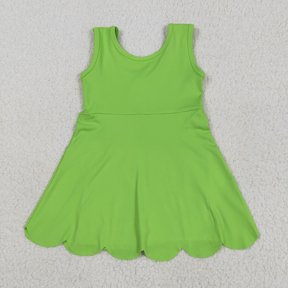 GSD2351 toddler girl clothes Lime Green scallop athletic summer yoga dresses
