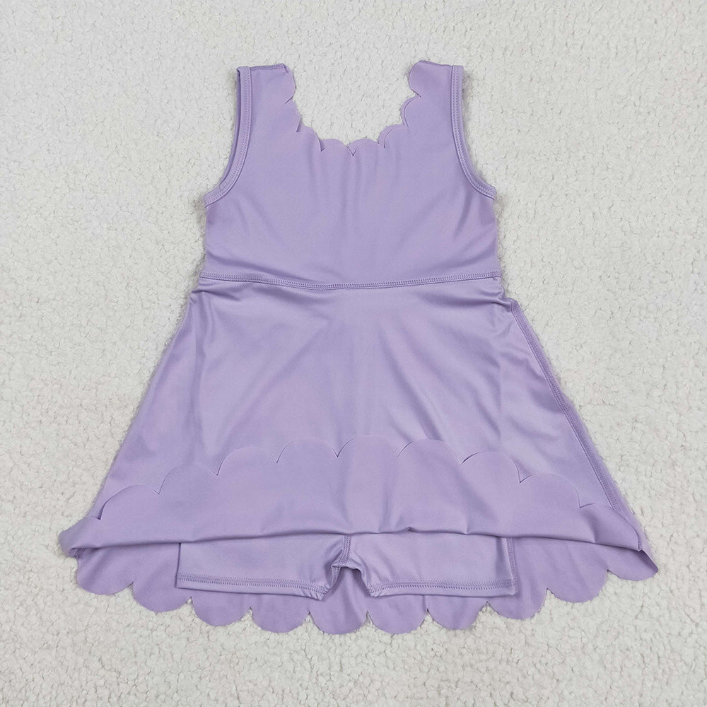GSD2372 toddler girl clothes Lavender scallop athletic summer yoga dresses