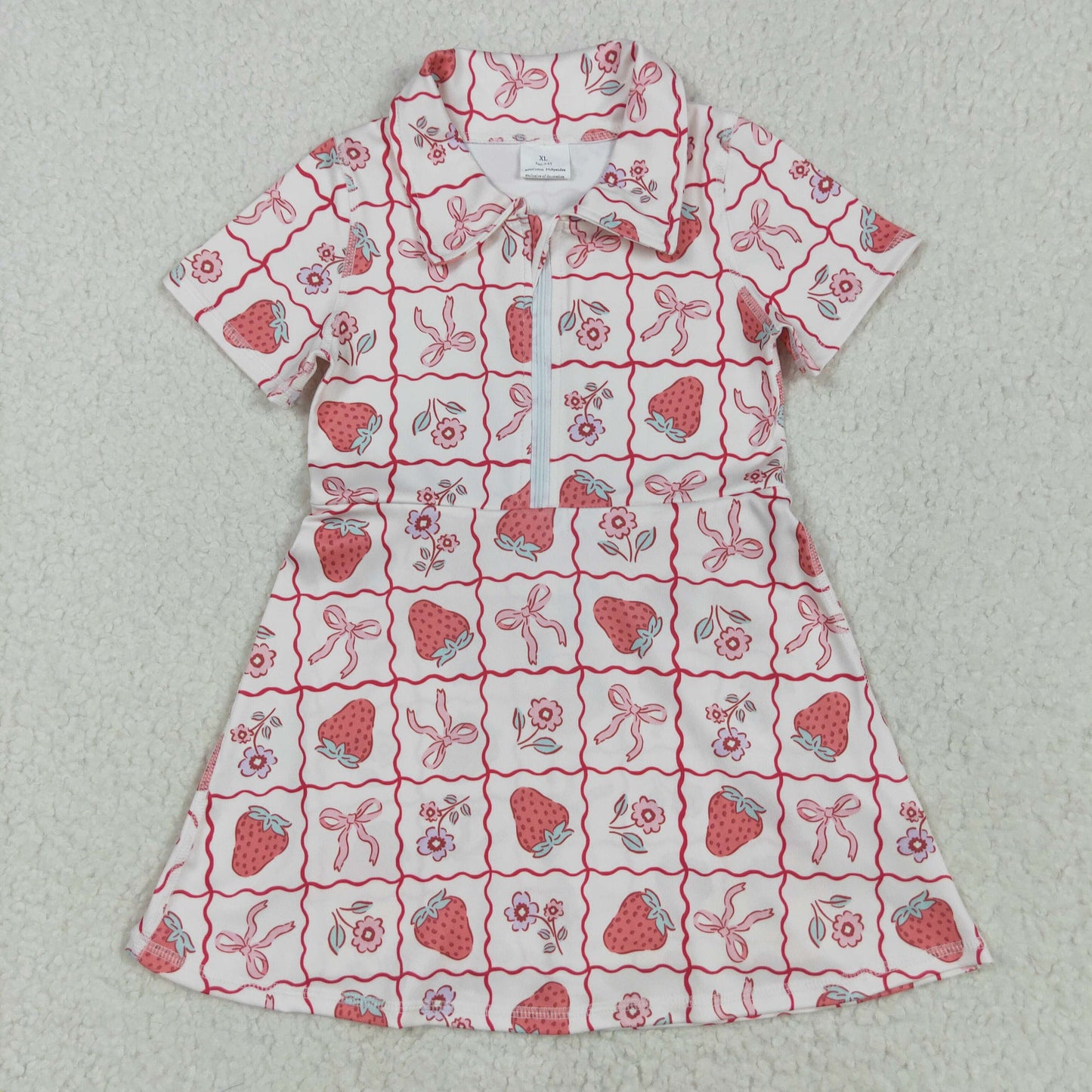 Sibling Baby Girls Short Sleeves Flowers Golf Zipper Knee Length Dresses