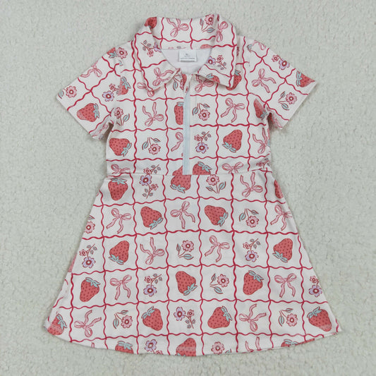 GSD2407 Baby Girls Pink Strawberry Checked Yoga Active Zipper Shorts Knee Length Dresses