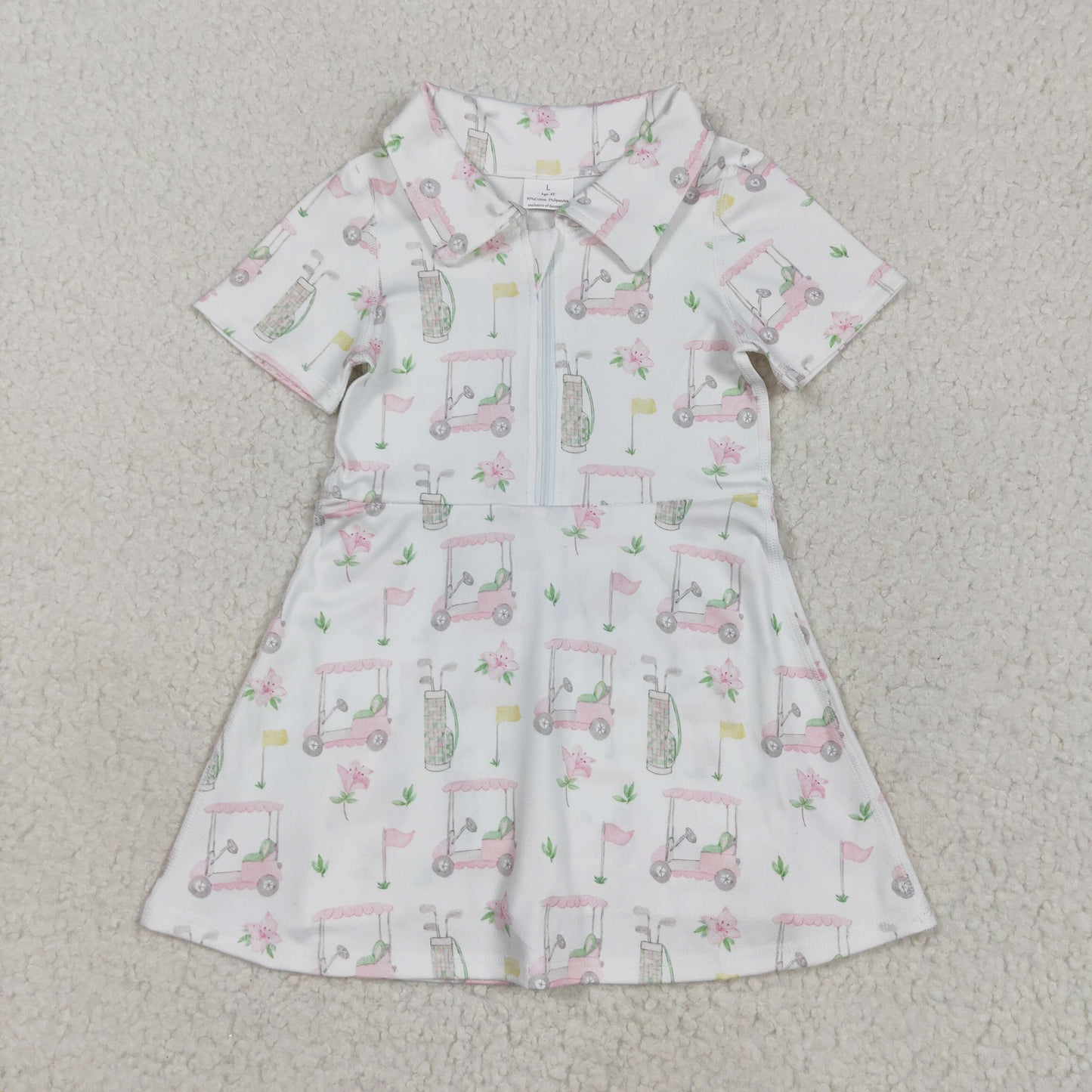 Sibling Baby Girls Short Sleeves Flowers Golf Zipper Knee Length Dresses