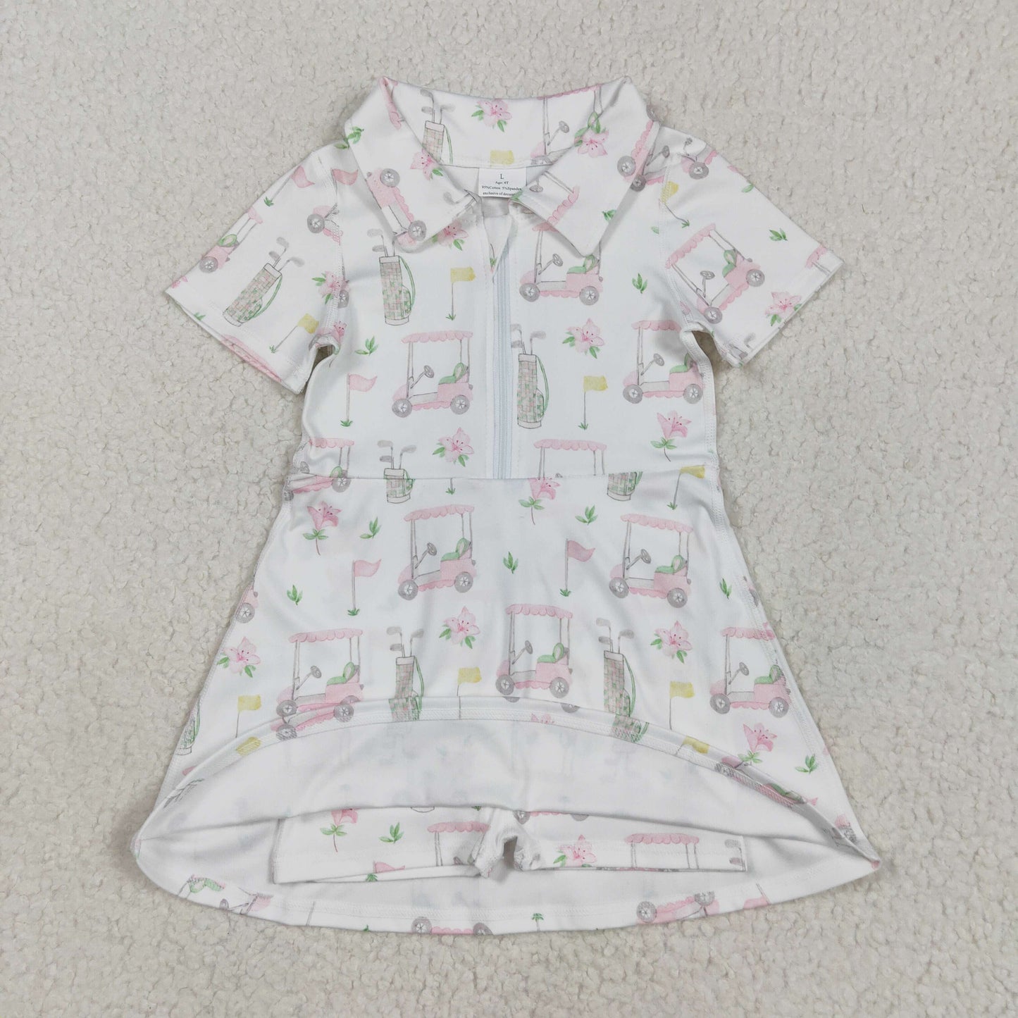 GSD2410 Baby Girls Pink Golf Trucks Plaid Yoga Active Zipper Shorts Knee Length Dresses