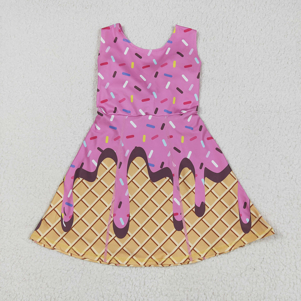 GSD2413 toddler girl clothes pink team sprinkles athletic summer yoga dresses