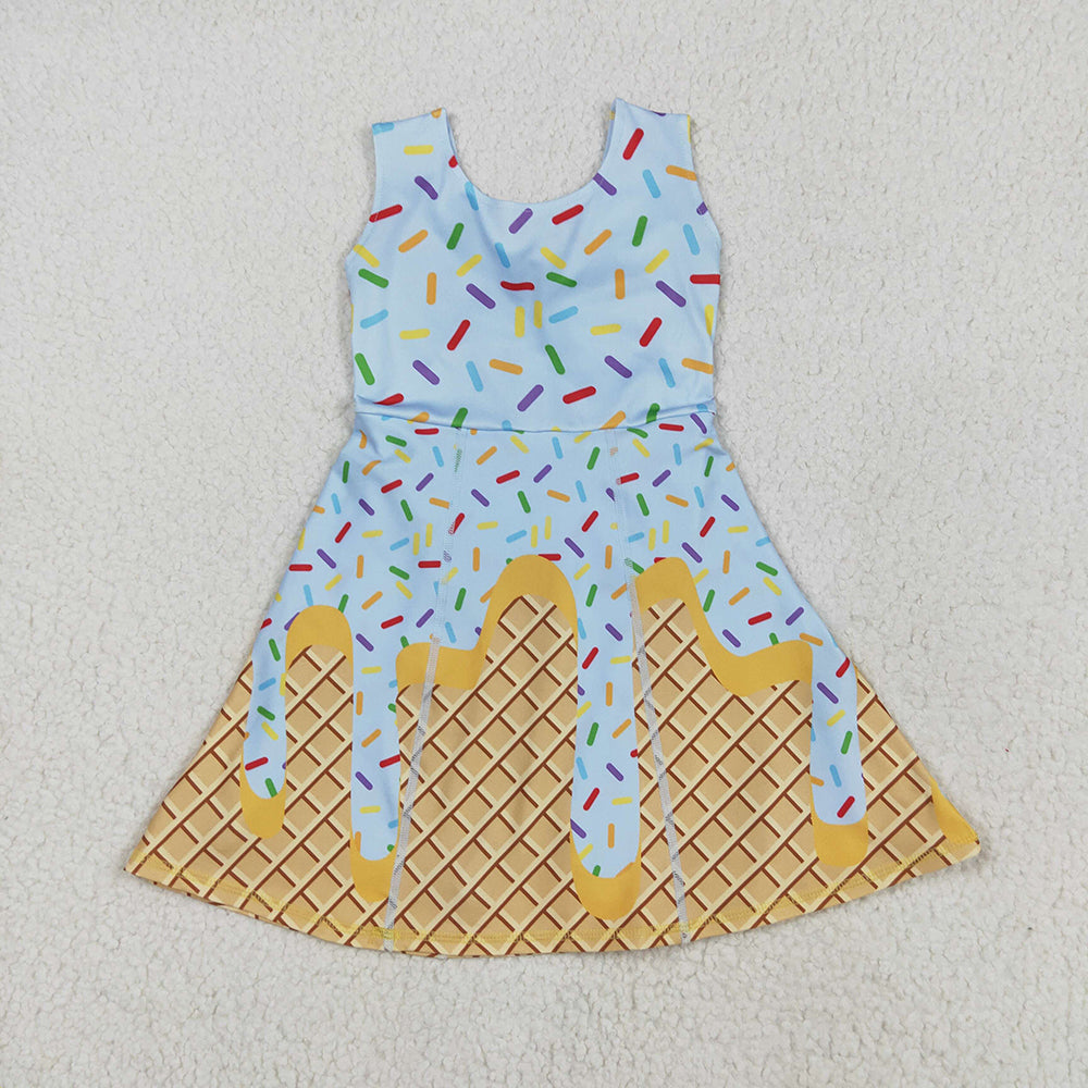 GSD2415 toddler girl clothes blue team sprinkles athletic summer yoga dresses