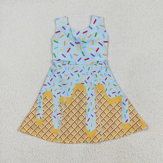 GSD2415 toddler girl clothes blue team sprinkles athletic summer yoga dresses