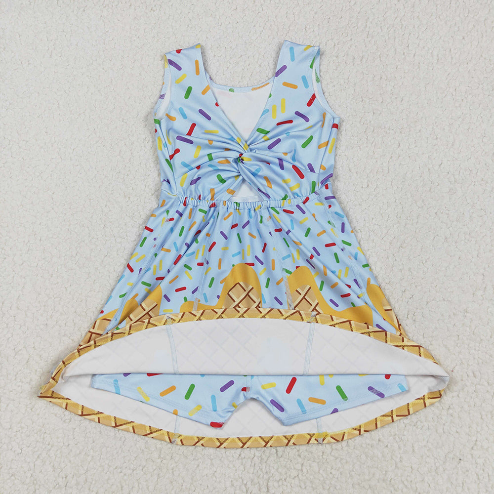 GSD2415 toddler girl clothes blue team sprinkles athletic summer yoga dresses