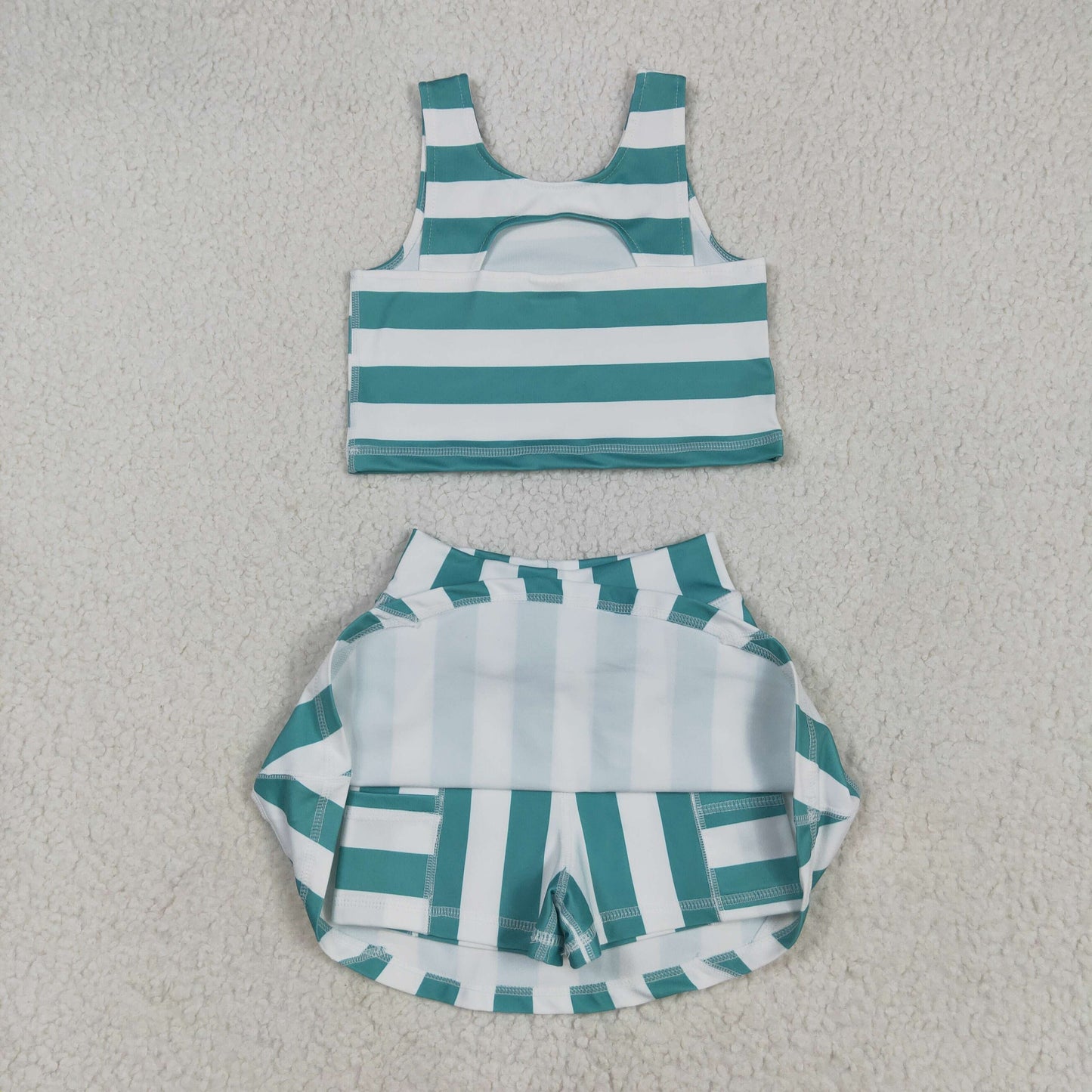 Sibling Baby Girls Sleeveless Stripe Checked Leopard Vest Top Yoga Athletic Skorts Sets