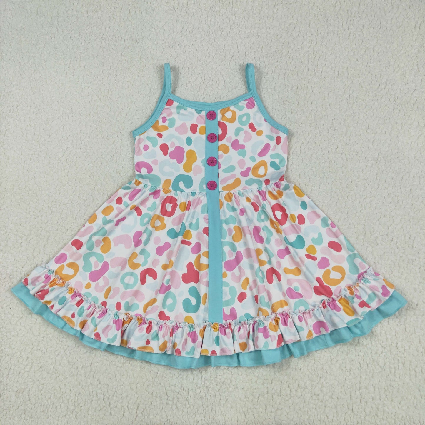 Sibling Baby Girls Straps Leopard Flowers Plaid Ruffle Knee Length Dresses