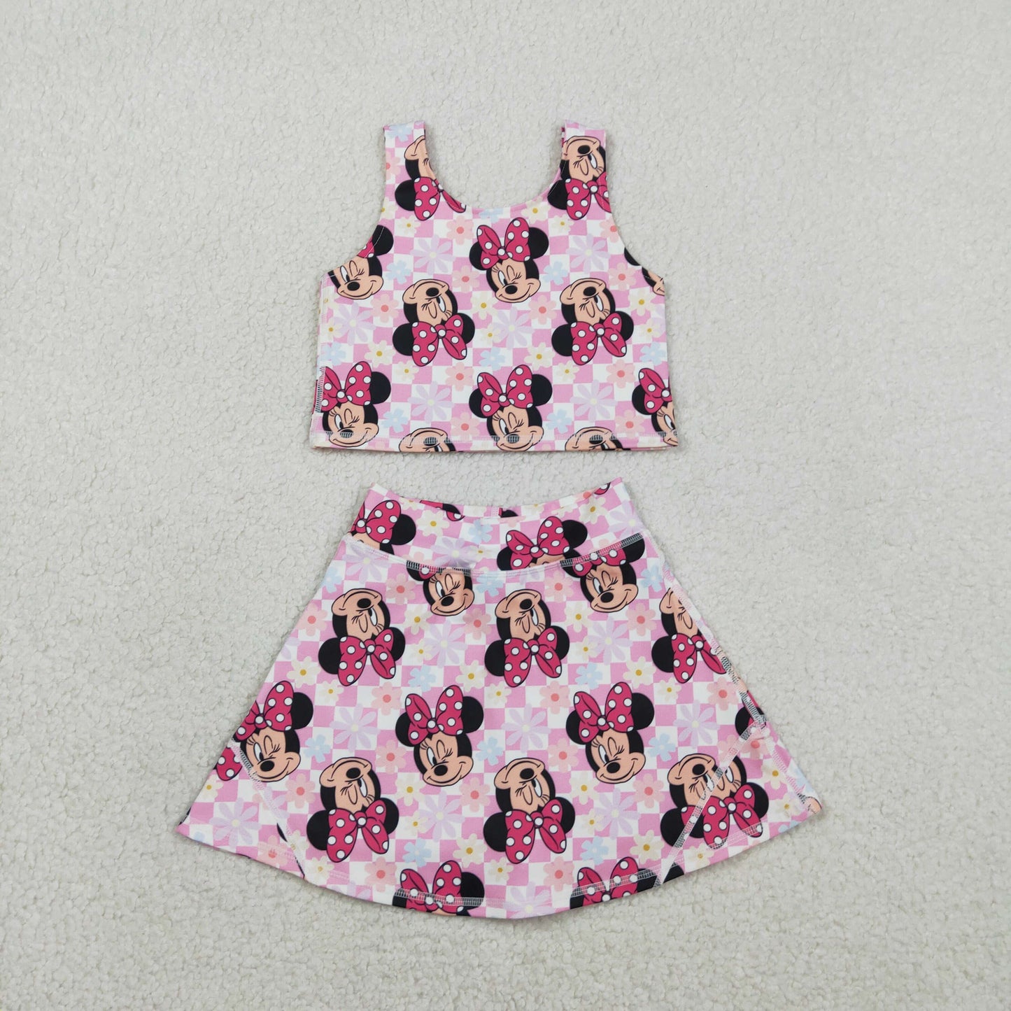 GSD2460 Baby Girls Cartoon Mouses Vest Top Skirt Shorts Yoga Active Clothes Sets